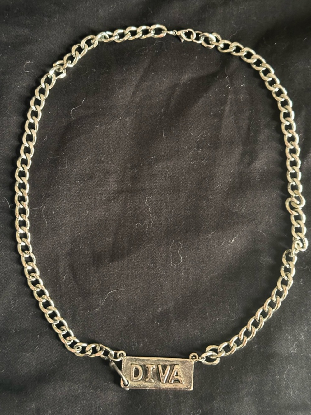 Diva Silver Tone Nameplate Chain Necklace